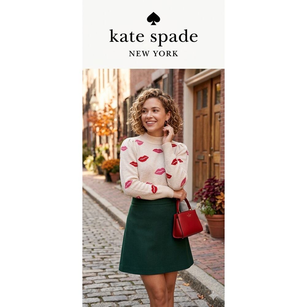 Kate Spade New York Mock Neck Lip Print Puff Sleeve Sweater - XS